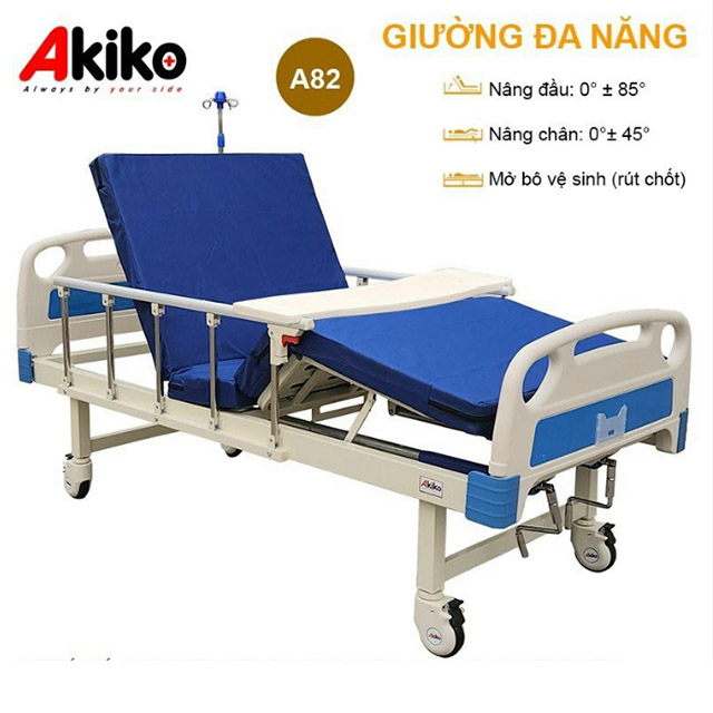 Giường bệnh nhân Akiko A82 (2 tay quay, có bô, bàn ăn)