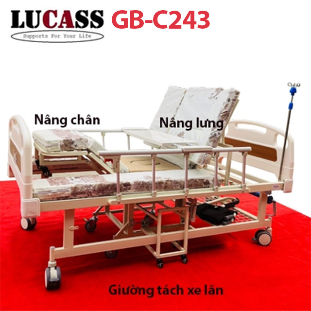 Giường bệnh nhân tách thành xe lăn Lucass GB-C243 nâng hạ chân