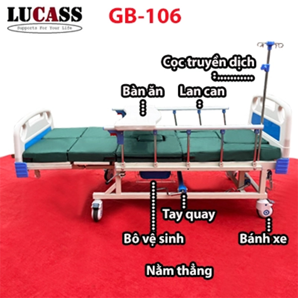 Giường bệnh nhân 3 tay quay Lucass GB-106 có bàn ăn
